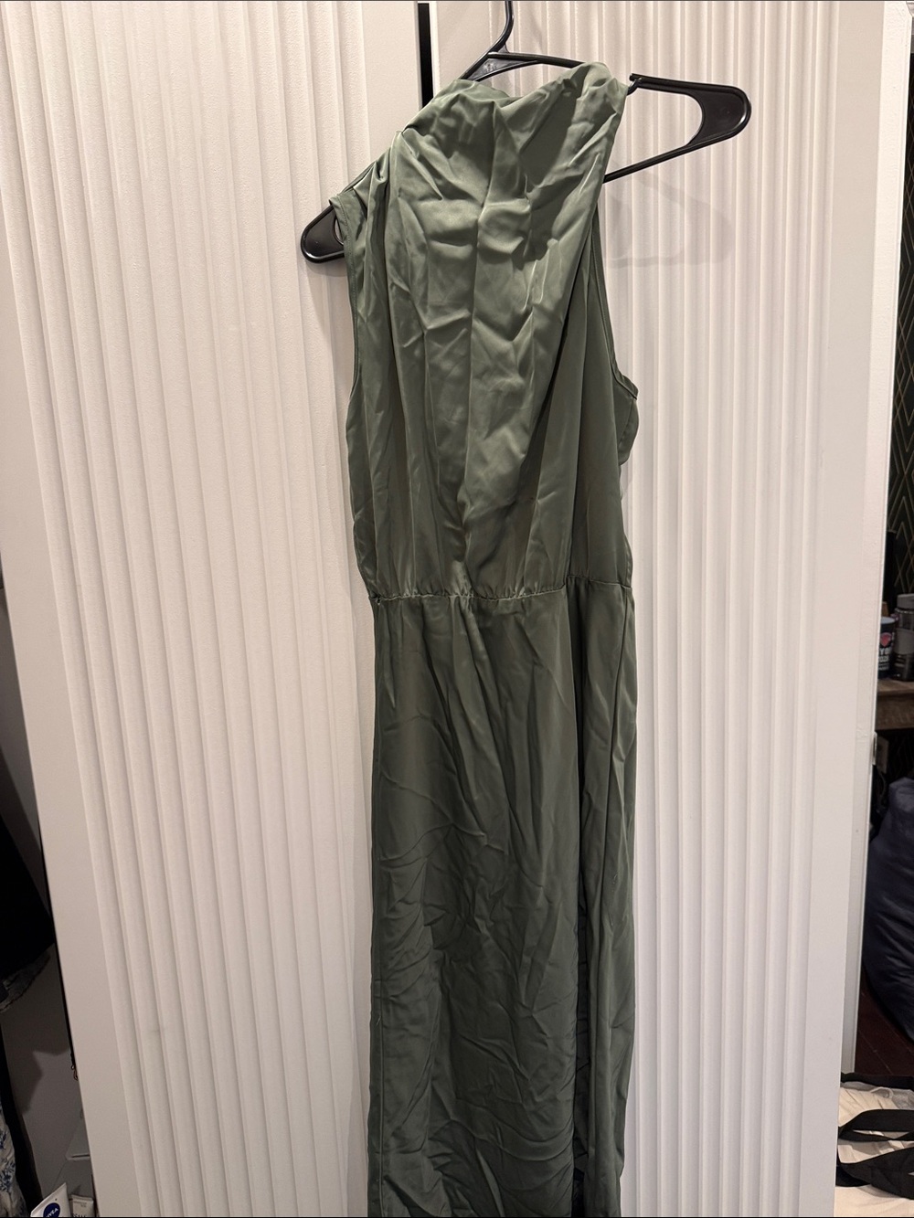 Sleeveless Olive Maxi Dress with Gathered Waist